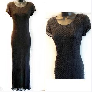Vintage 90’s Black Crochet Lace Long Maxi Dress 6/8